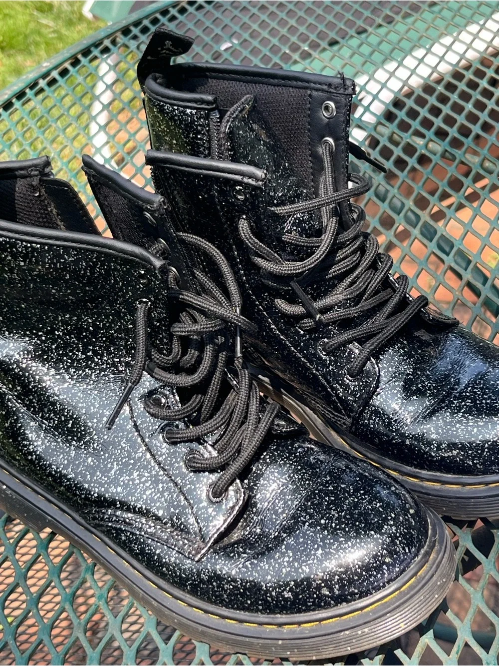Doc martens Black Glitter Lace-Up Combat Boots kids 4, like new